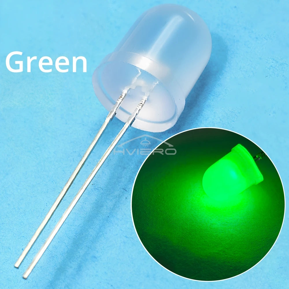 ampoules led diodes 10mm bleu rouge vert blanc chaud jaune diffuses diy commercial