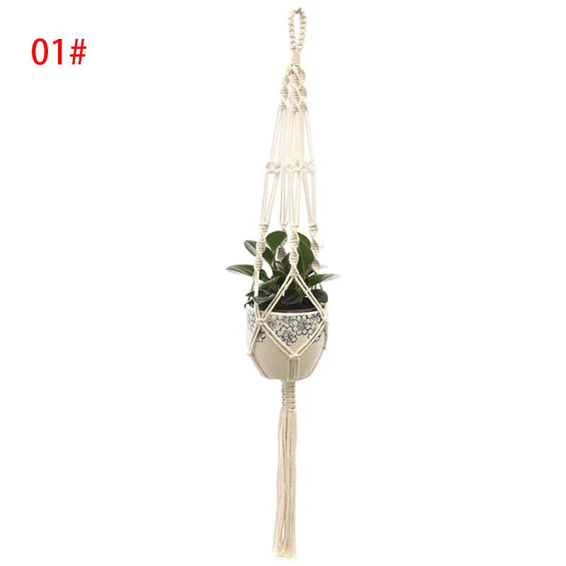 suspension murale macramé boho plante corde coton annneau métallique blanc artisanalintérieur jardin