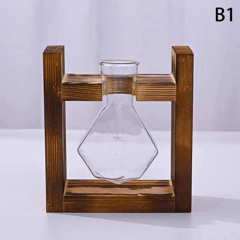 support plantes cadre bois marron verre transparent modernes vases coeurs plantes vertesintérieur décoration minimaliste