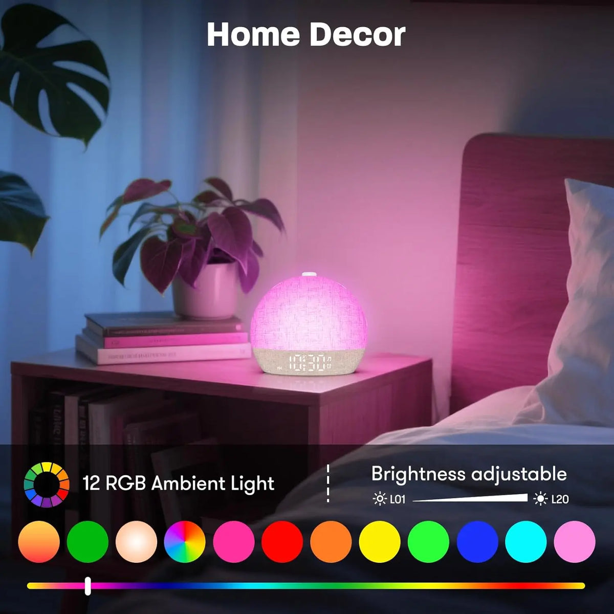 lampe réveil numérique couleurs changeantes moderne écran led texturé sphérique multiple couleursOpaque diffuse lumière