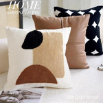 taies d'oreiller patchwork contemporain coussin carré blanc noir marron géométrique arrondi non toxique respectueux