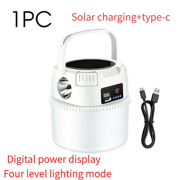 lanterne solaire portable camping led rechargeable fixation poignée écran digital prise type