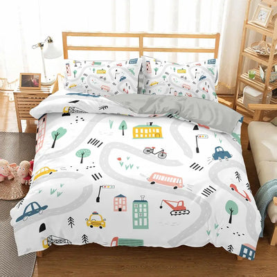 Housse de couette king size motif voiture et voyage