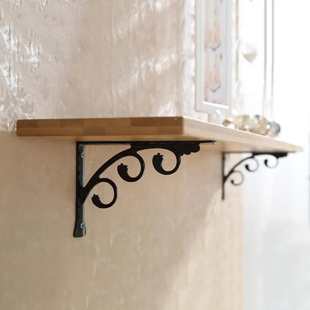brackets metal floral decorative shelf support black iron rustic vintage display angle