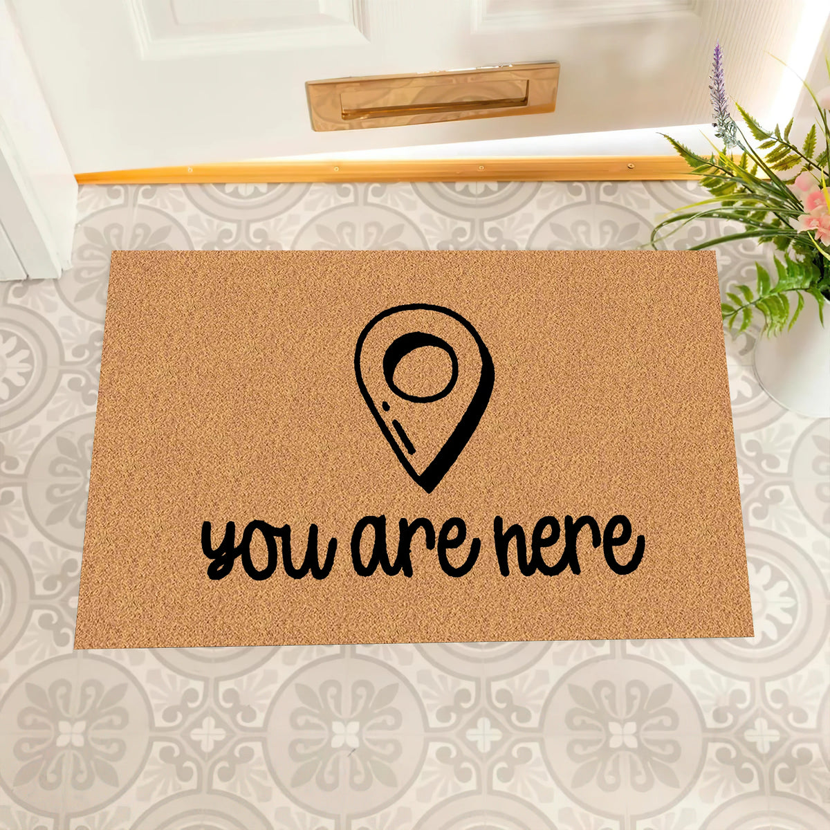 tapis d'entrée antidérapant marron clair motif you are here moderne résistant intérieur extérieurolvable