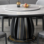 table ronde bois marbre moderne gris noir blanc chaises assises plateau central pieds