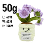 plantes artificielles tricotées fleurs feuilles pot décoratif artisanal violettes blanches vertes beige encouragement