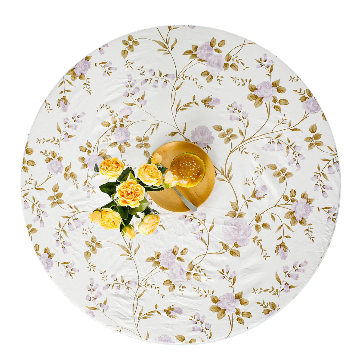 nappe ronde vinyle imperméable motif floral classique noël table decoration vert blanc rose