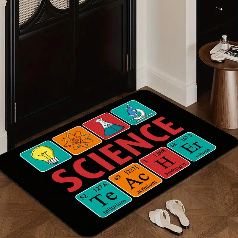 tapis sol moderne tableau périodique éléments scientifique décoration maison école noir