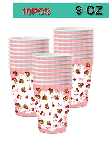 assiettes serviettes verres nappe fête anniversaire enfants école nouvelle année romantique vintage cerises fleurs