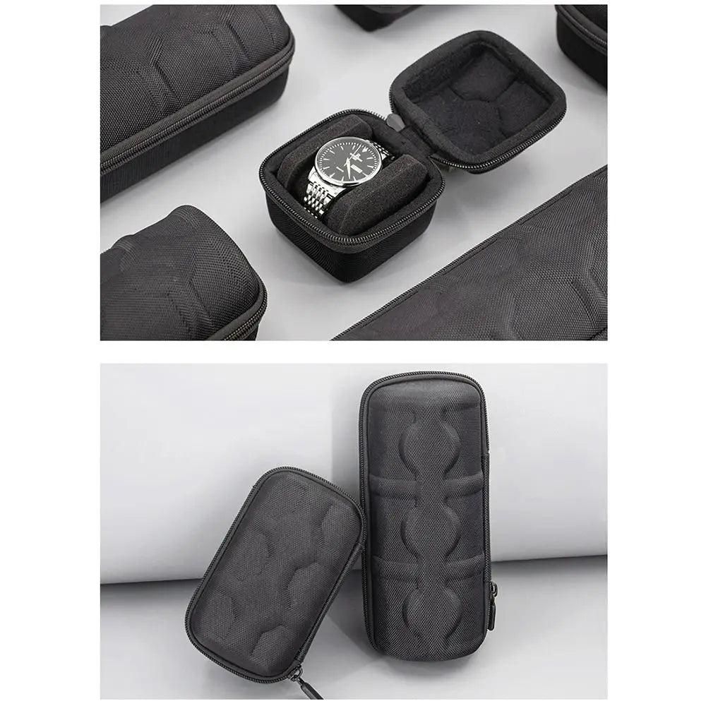 boîtes rangement montres texturées moderne slots noir géométriques zip poignée