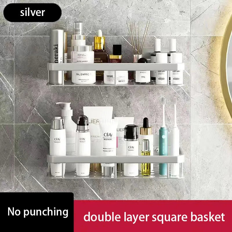 étagères salle bain noires modernes fixées mur alliage d'aluminium visibles