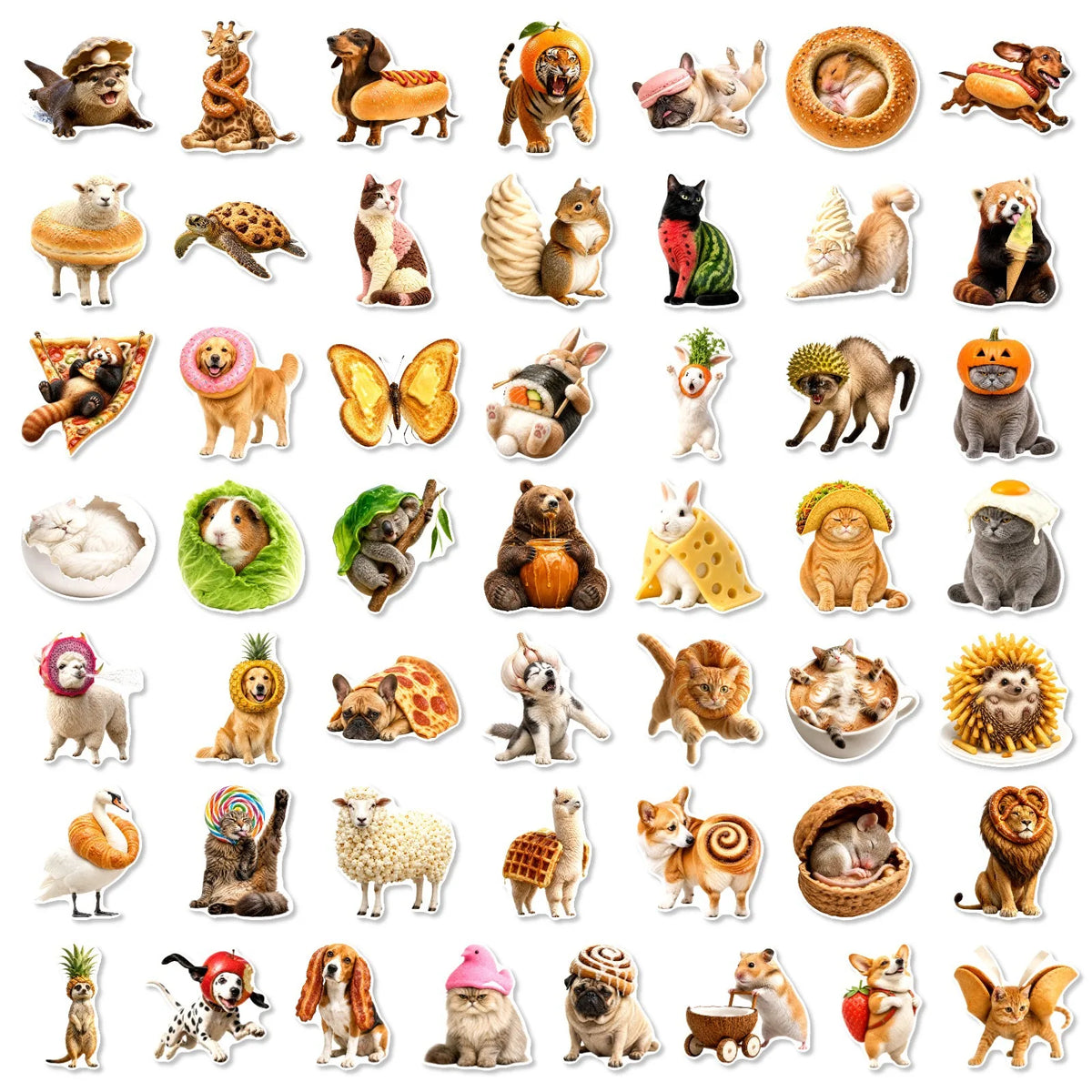 stickers multicolores animaux cartoon adhésifs variés fruits aliments usage quotidien 50 pièces papier