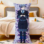 coussin allongé anime violet bleu blanc fleurs stylisées personnages 100 polyester double face imprimé