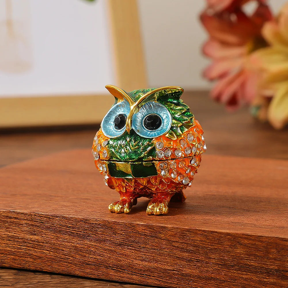 boîte bijoux oiseau strass bleu rouge vert or artisanal deco 3.5cm 3.5cm