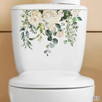 autocollant mural décoration toilettes motif feuilles fleurs floral opaques blanc