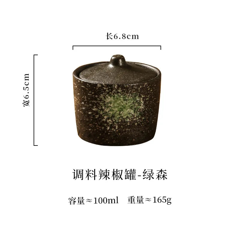 pot épices céramique respectueux environnement noir blanc bleu vert rayures géométriques rustique couvercle cuillère
