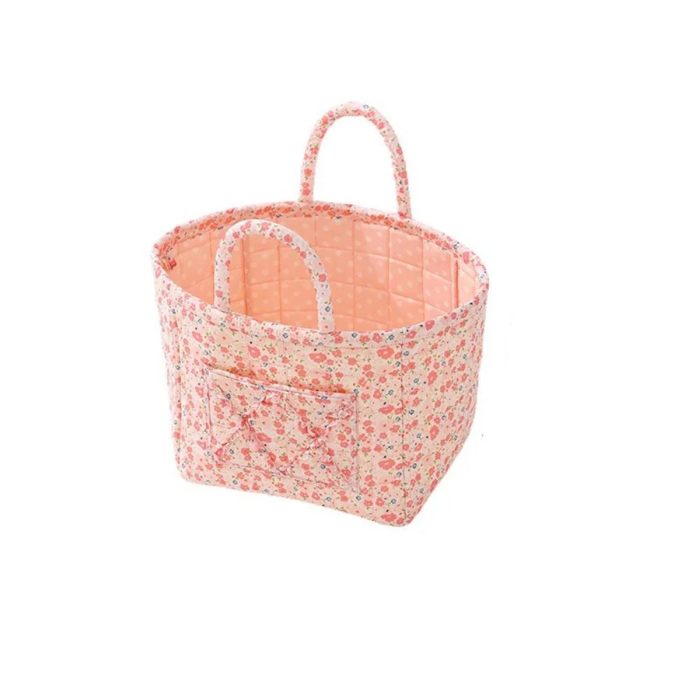 sac rangement tissu floral rose blanc pliable poignées multiple utilisations decorative champetre nordique