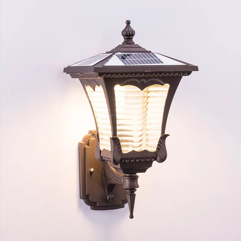 lampe solaire murale marron foncé texture métallique classique éclairage extérieur ip65 led aluminium vintage