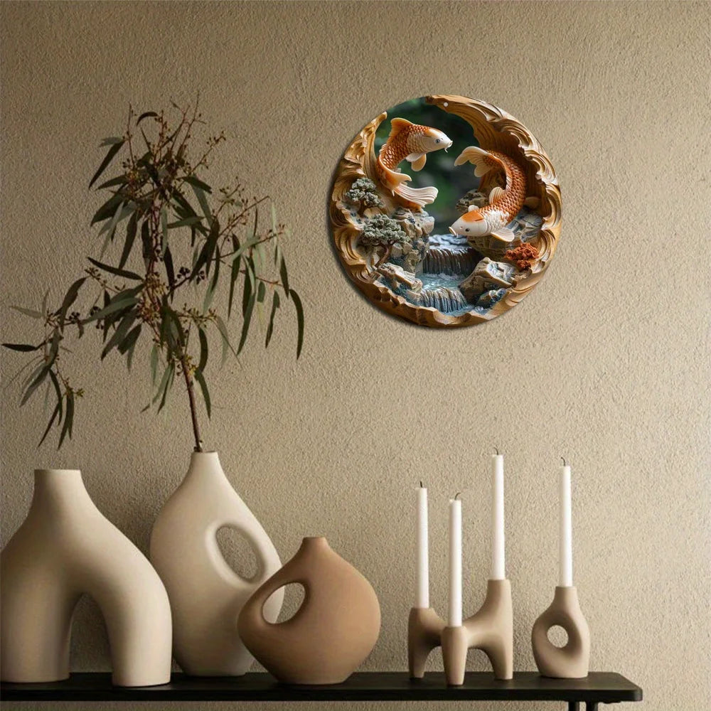 décoration murale koï poissons asiatique relief métal aluminium 20cm 30cm