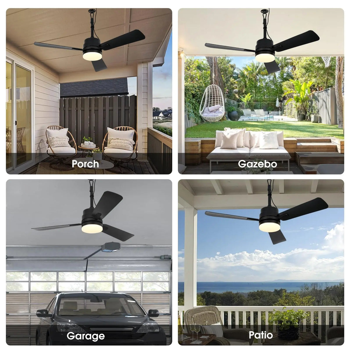 ventilateur moderne noir lumière led télécommande modes vitesse reversible memoire