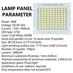 Panneau LED 50W blanc froid 6500K 5000LM 96x76.5mm matrice diodes moderne