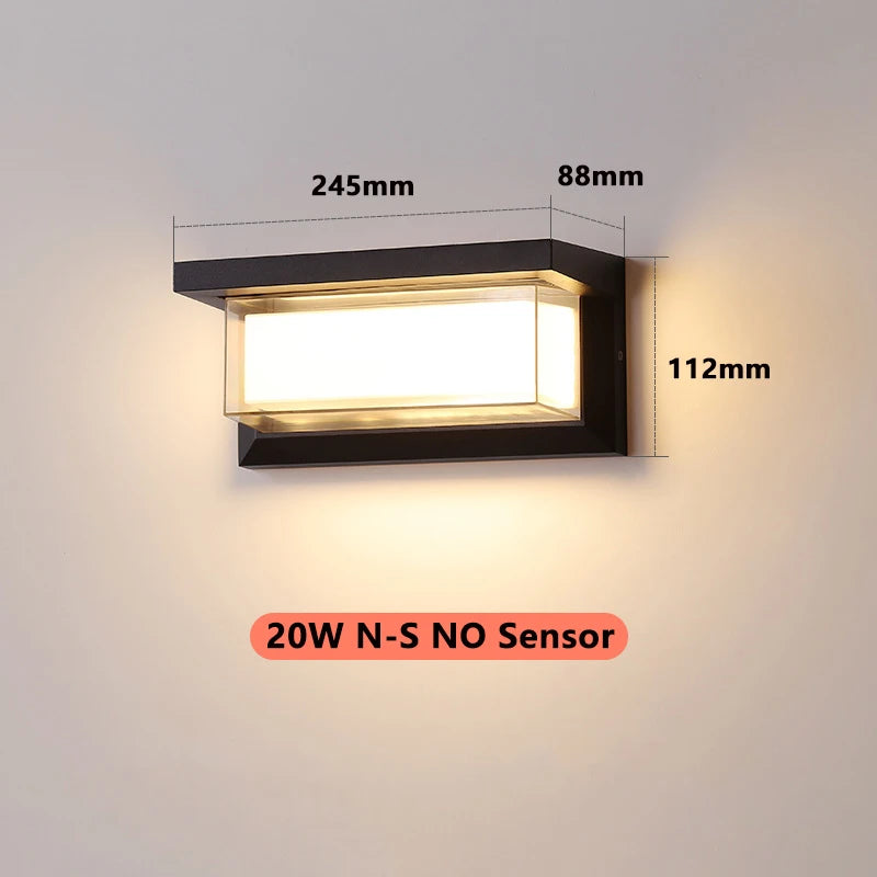 lampe murale led motion sensor extérieure noir moderne étanche ip65 20w
