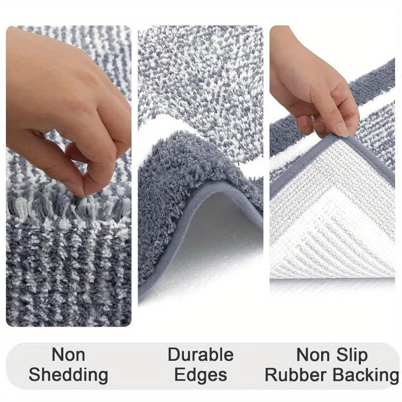 tapis sol microfibre moderne gris blanc bordure blanche antidérapant salle bain