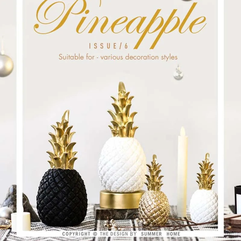 décoration moderne ananas résine noir blanc doré texture fruit chambre