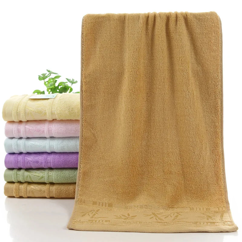 serviettes bain bambou motif feuilles violet jaune rose vert bleu marron opaques classiques 70x140cm