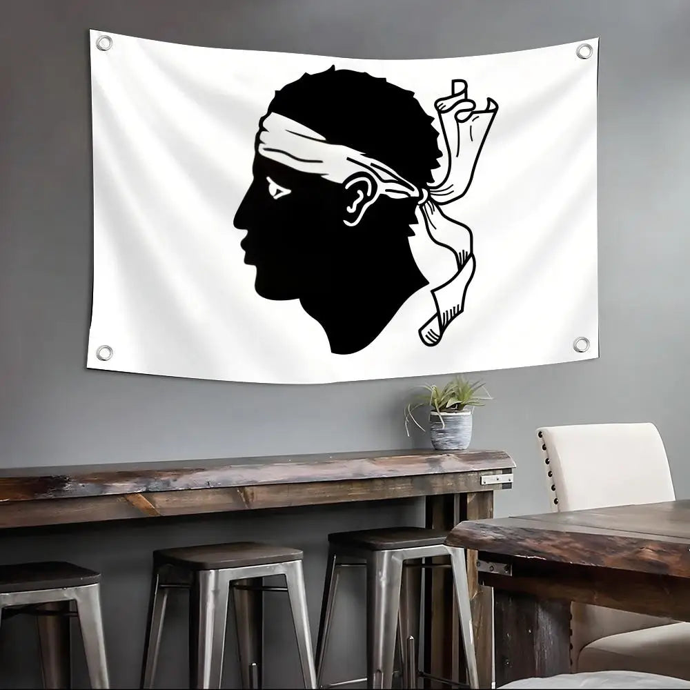 drapeau corse tête masculine foulard graphique noir blanc intérieur extérieur decoration chambre salon