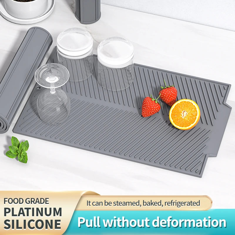tapis cuisine silicone gris rayures moderne résistant chaleur égouttage séchage durable environnement