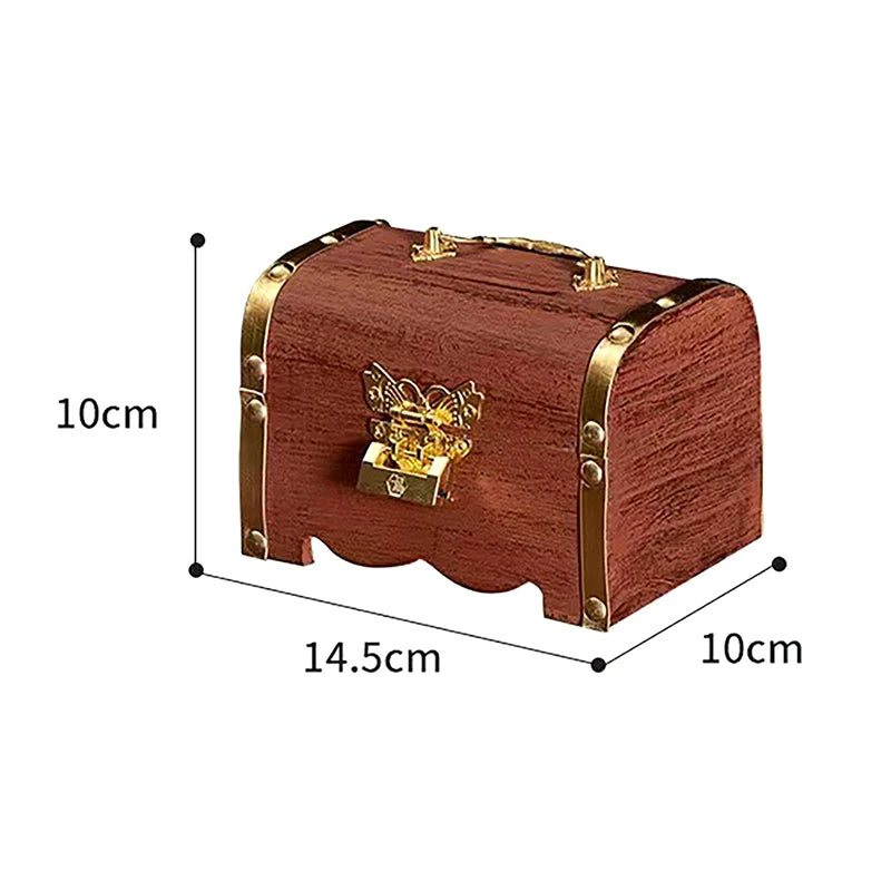 coffre bijoux marron foncé bois naturel vintage clé poignée dorée cadenas brillant opaque rétro