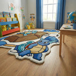 tapis velours bleu marron dessin animé blastoise chambre enfant 100cm 120cm 150cm doux antidérapant