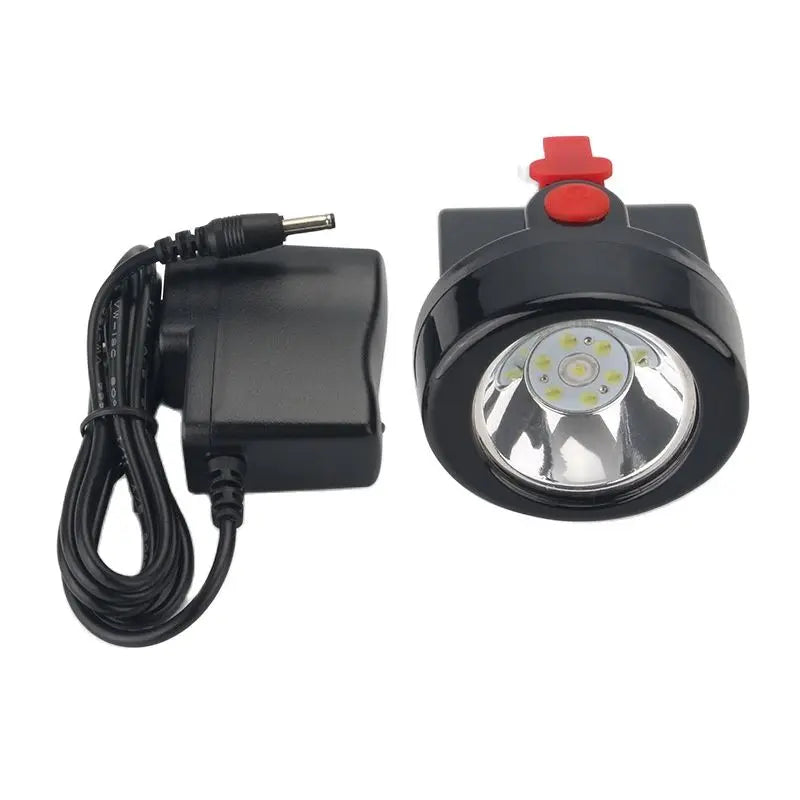 lampe frontale led sans fil noir rouge bande velcro adaptateur secteur haute luminosité mode
