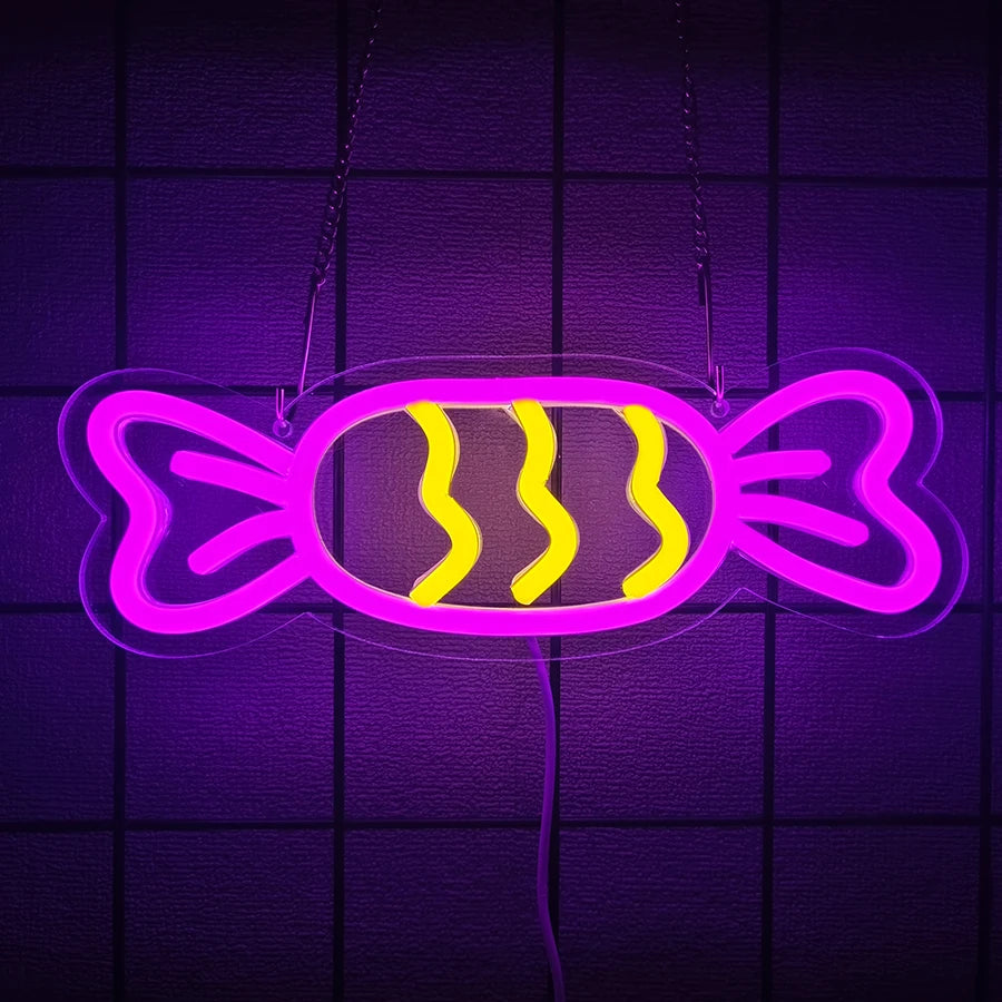 néon lumineux multicolore candy lettres bonbons sucette moderne opaques câble usb vis