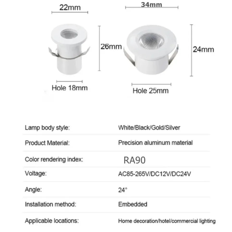 Spot LED 3W Blanc Or Noir Mat Moderne Éclairage Intérieur Commercial