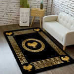 tapis géométrique doré coq or noir polyestère salon chambre élégant classique