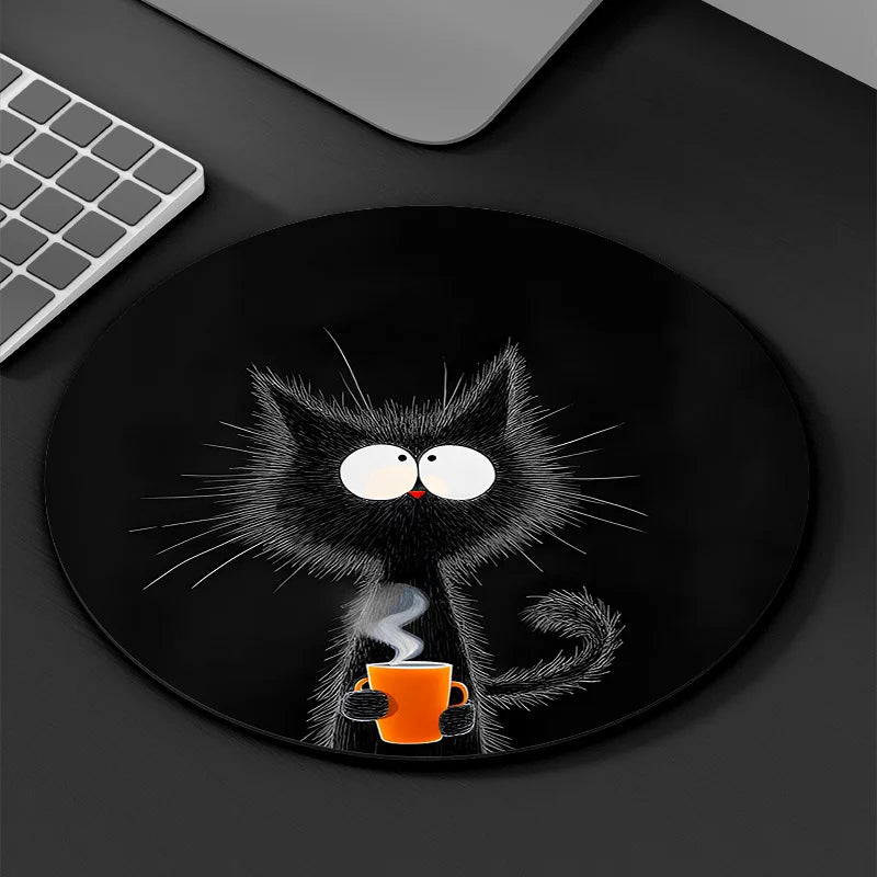 tapis souris chat noir caoutchouc antidérapant dessin animé tasse vapeur gaming accessoire durable