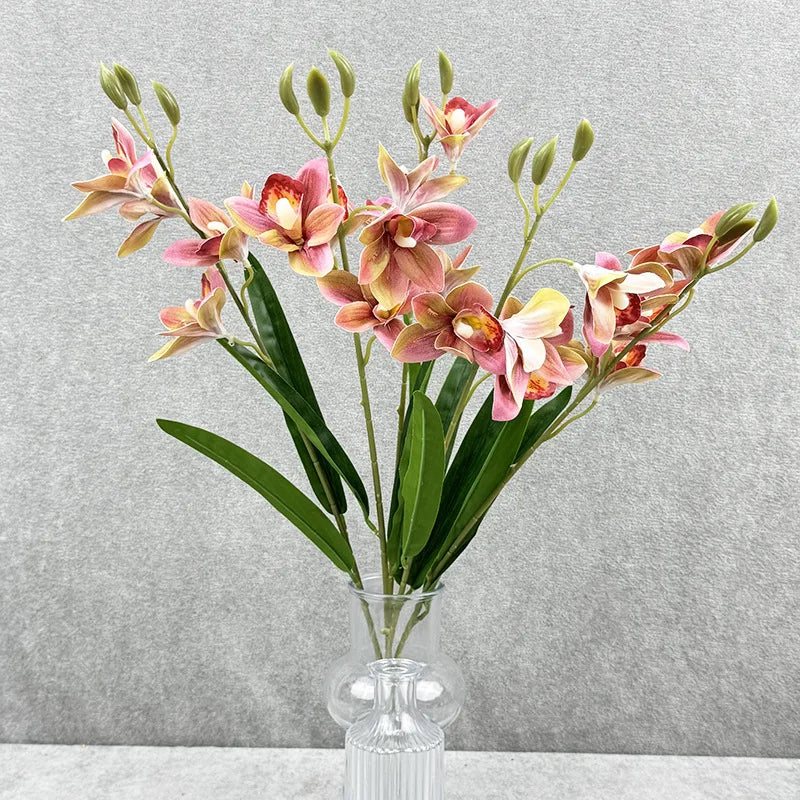 bouquet fleurs artificielles orchidée cymbidium violet rose décoration maison mariage intérieur moderne
