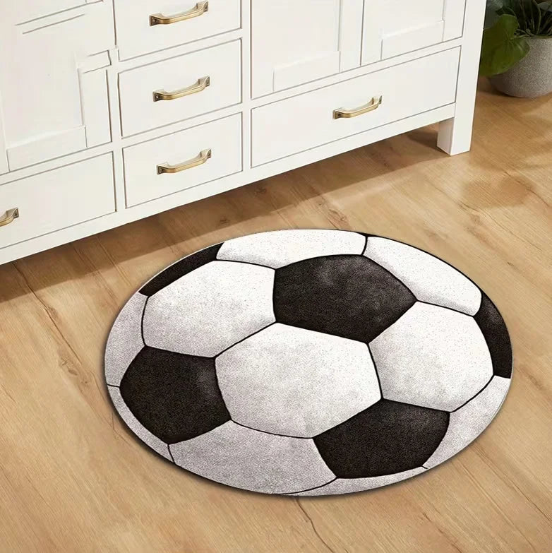 tapis rond orange noir motif basket geométrique moderne 80x80cm 120x120cm PVC polyester