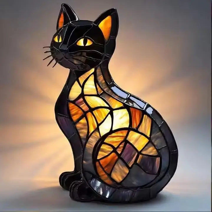 lampe led forme chat noir orange mosaïque art deco chambre salon
