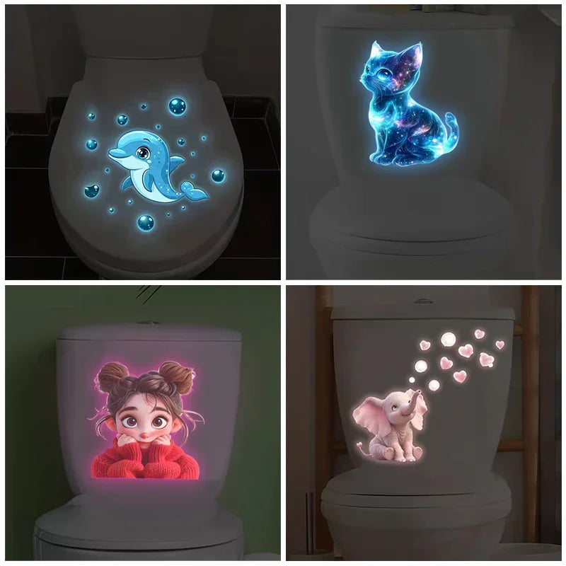 sticker mural lumineux dauphin bulles bleu clair blanc adhésif salle bain fenetre decoration nuit