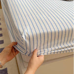 housse lit rayures blanches bleues coton élastique moderne adultes chambre literie blanc bleuclair