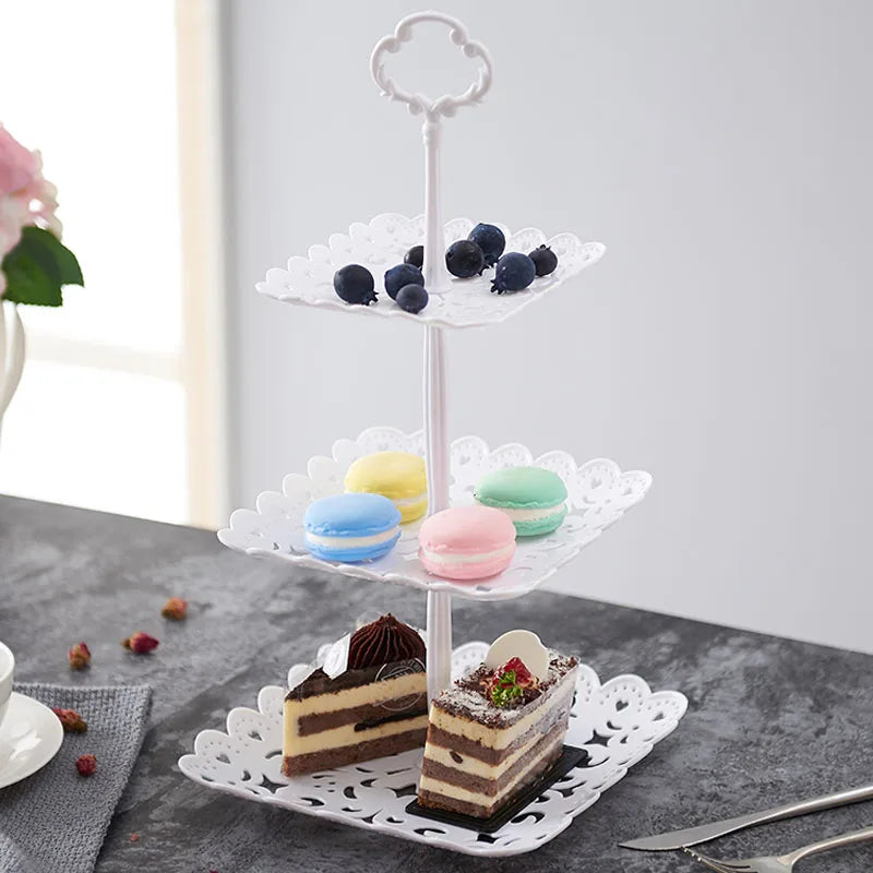 support desserts multi niveaux blanc dentelle classique fruits gâteaux macarons partyDecoration