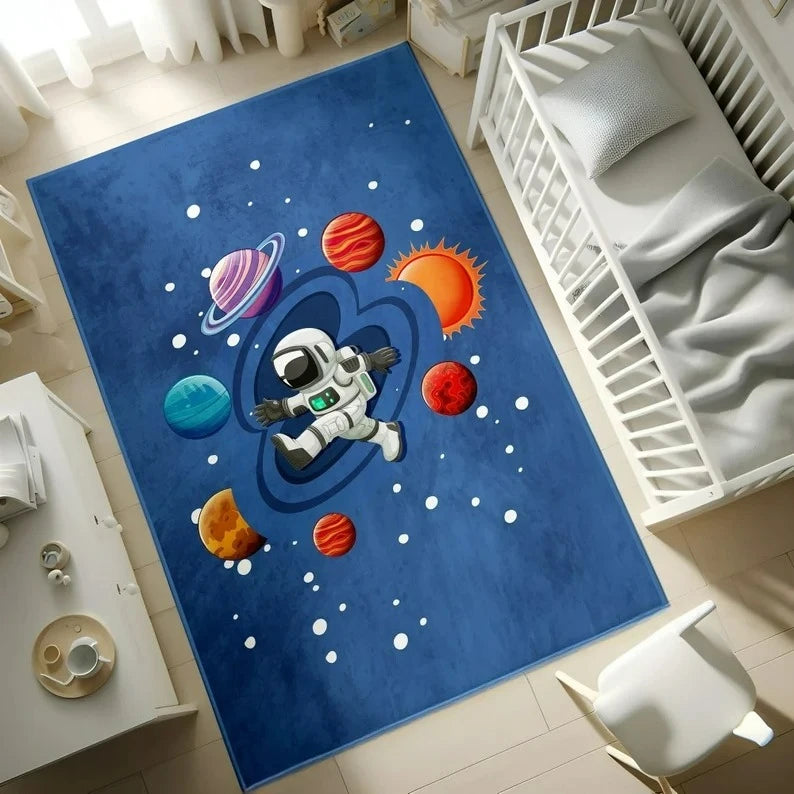 tapis dessin animé planètes astronautes enfants moderne bleu rouge orange chambre salonextérieur commercialisation