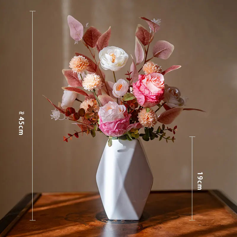 bouquet fleurs artificielles vase bleu foncé blanc crème modernes décoration intérieure mariage anniversaire