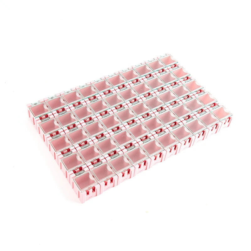 boîtes rangement électroniques transparentes vert rouge bleu jaune noir pratiques clips compactes