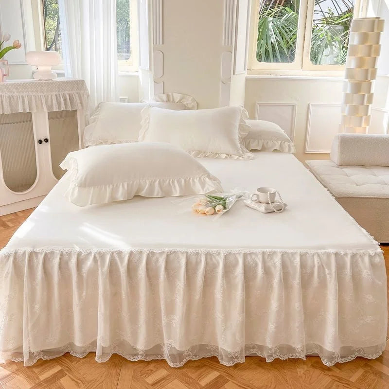 jeu lit dentelle blanche drap plat jupe lit taie oreiller romantique