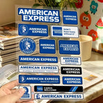 stickers american express vintage adhésifs bleu blanc rouge marron transparents motifs logos